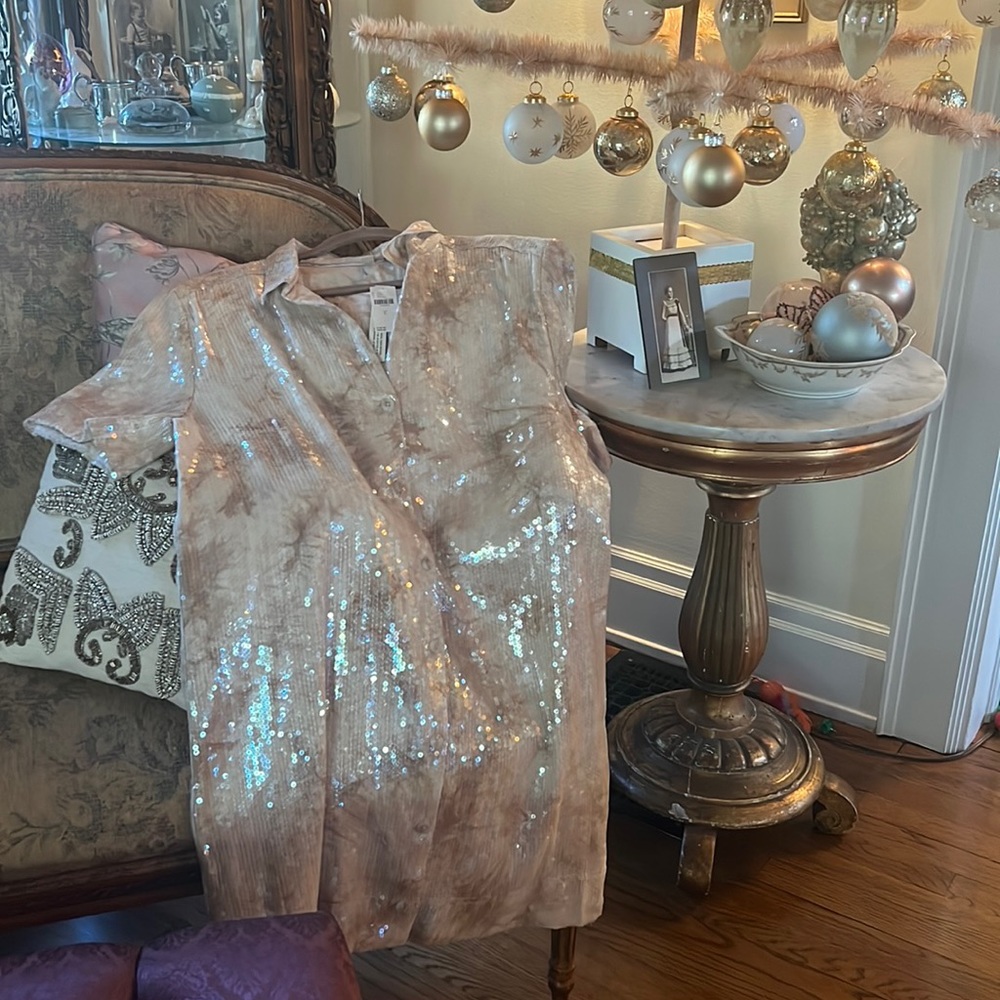 Pilcro from Antro ladies cream sequin dress new LG